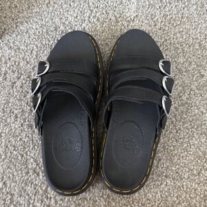 Dr. Martens Black Slide Sandals with Silver Buckles